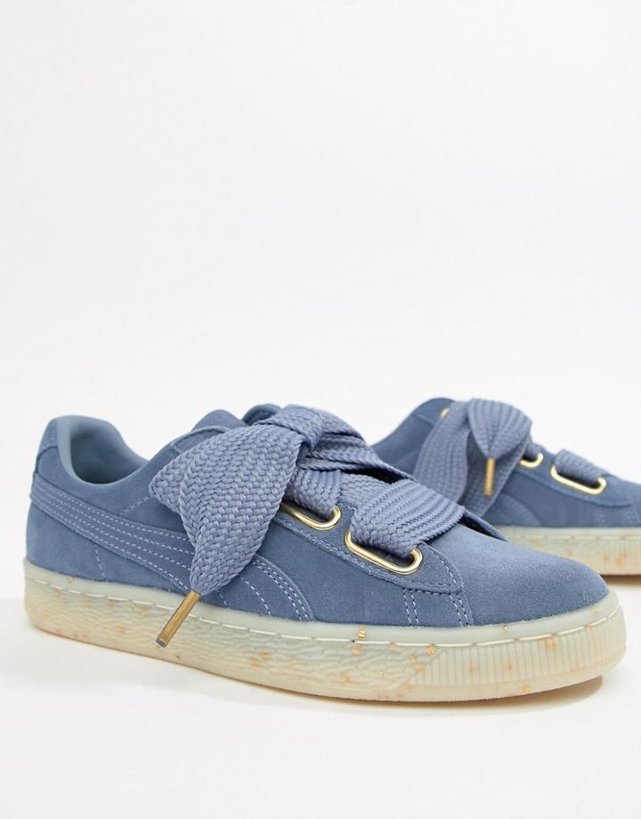 Puma Suede Basket Heart Sneakers In Blue - Blue