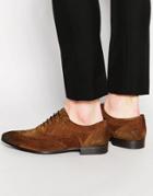 Asos Oxford Brogue Shoes In Tan Suede With Contrast Sole - Tan