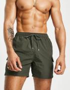 Brave Soul Cargo Swim Short In Khaki-green
