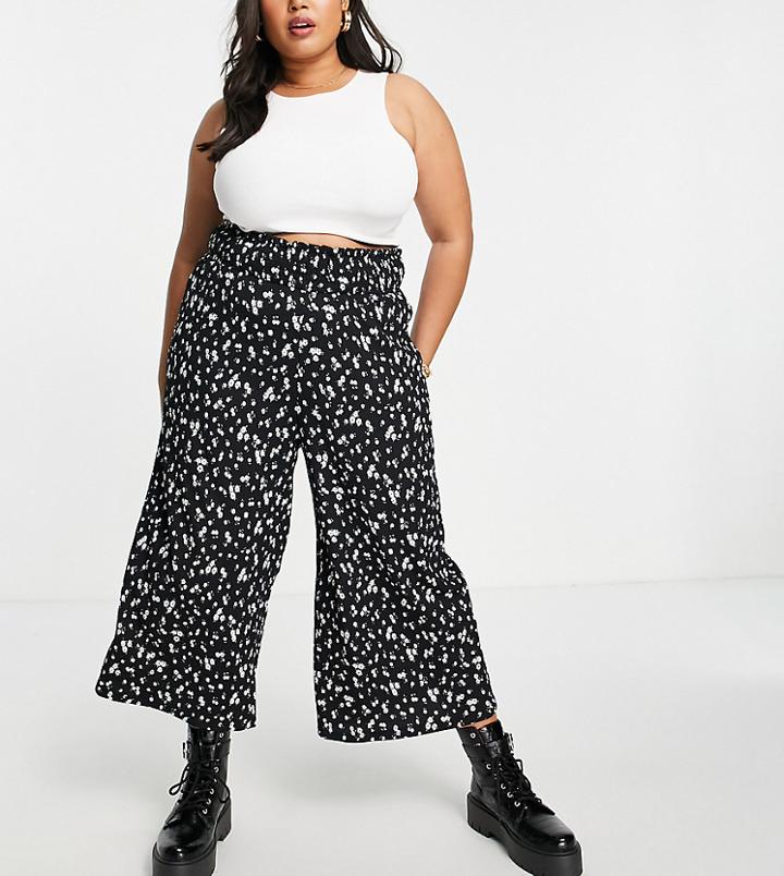 Simply Be Exclusive Culottes With Shirred Waist In White Floral Print