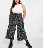Simply Be Exclusive Culottes With Shirred Waist In White Floral Print