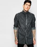 Asos Longline Shirt In Linen Mix With Pigment Dye And Long Sleeves - Black