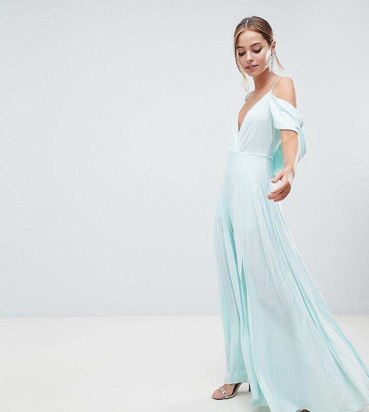 Asos Design Petite Cold Shoulder Cowl Back Pleated Maxi Dress - Multi