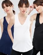 Asos Maternity Tank In Slub Rib With V Neck 3 Pack - Multi