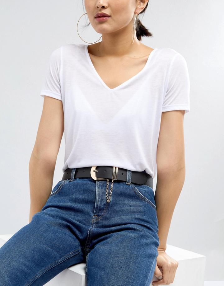 Asos Jeans Belt With Chain Detail In Water Based Pu - Black
