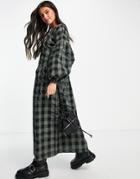 Asos Design Dropped Shoulder Super Oversized Smock Midi Dress In Khaki Gingham-multi