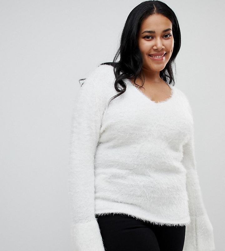 Brave Soul Plus Freya Fluffy Sweater - Cream