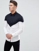 Asos Skinny Shirt With Chevron Blocking - White