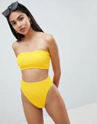 Asos Design Mix And Match Crinkle High Leg High Waist Bikini Bottom - Yellow