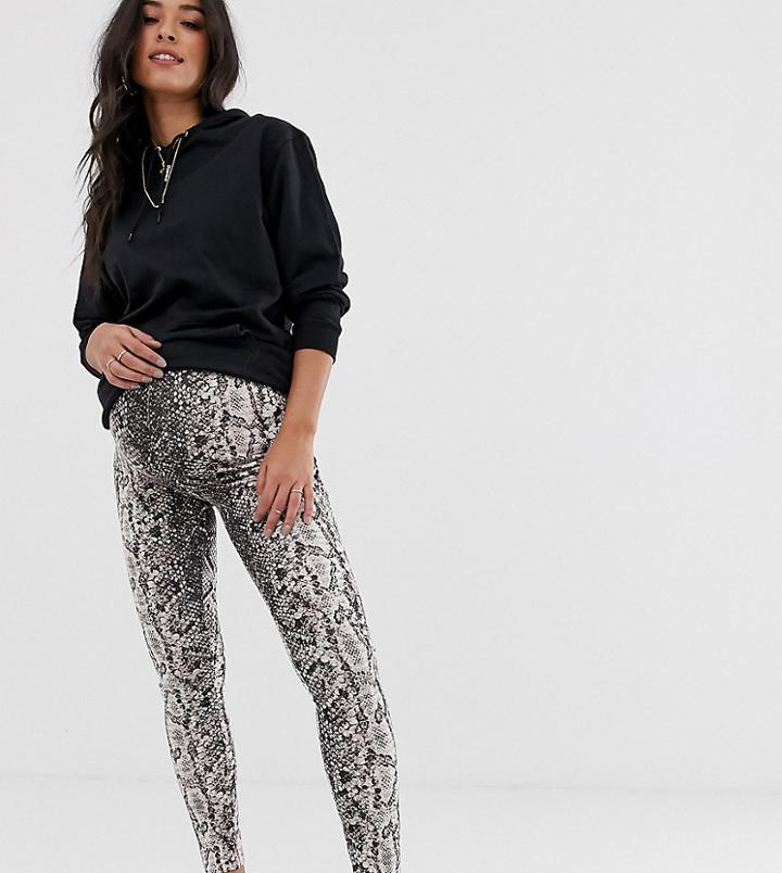 Asos Design Maternity Over The Bump Legging In Snake Print-multi