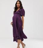 Blume Maternity Wrap Front Satin Midaxi Dress In Purple - Purple
