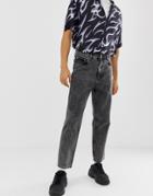 Asos Design High Waisted Jeans In Vintage Acid Wash Black - Black