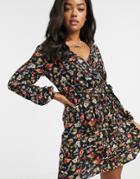 Jdy Mini Wrap Dress In Ditsy Floral-multi