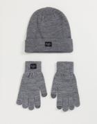 Jack & Jones Hat & Glove Set In Gray-grey