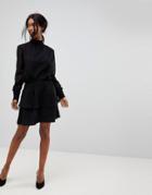B.young Sheer Stripe Ruffle Skirt - Black