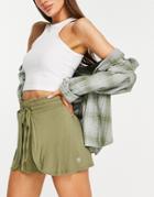 Cotton: On Active Coordinating Double Layer Shorts In Khaki-pink
