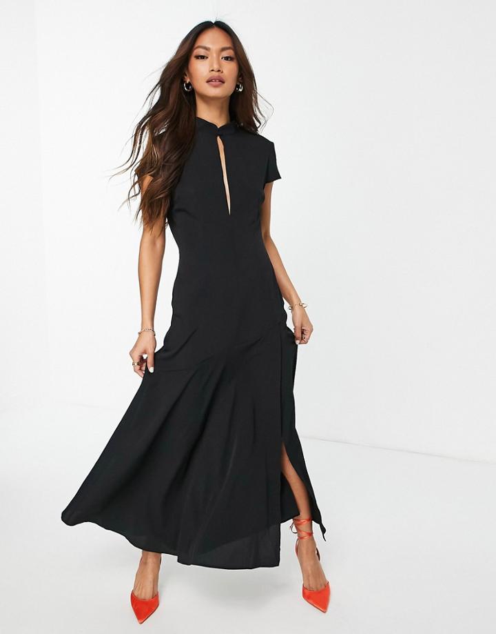 Asos Design Keyhole Front Midi Tea Dress In Black