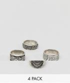 Asos Design Crown Ring Pack In Burnished Silver With Faux Pearls - Silver