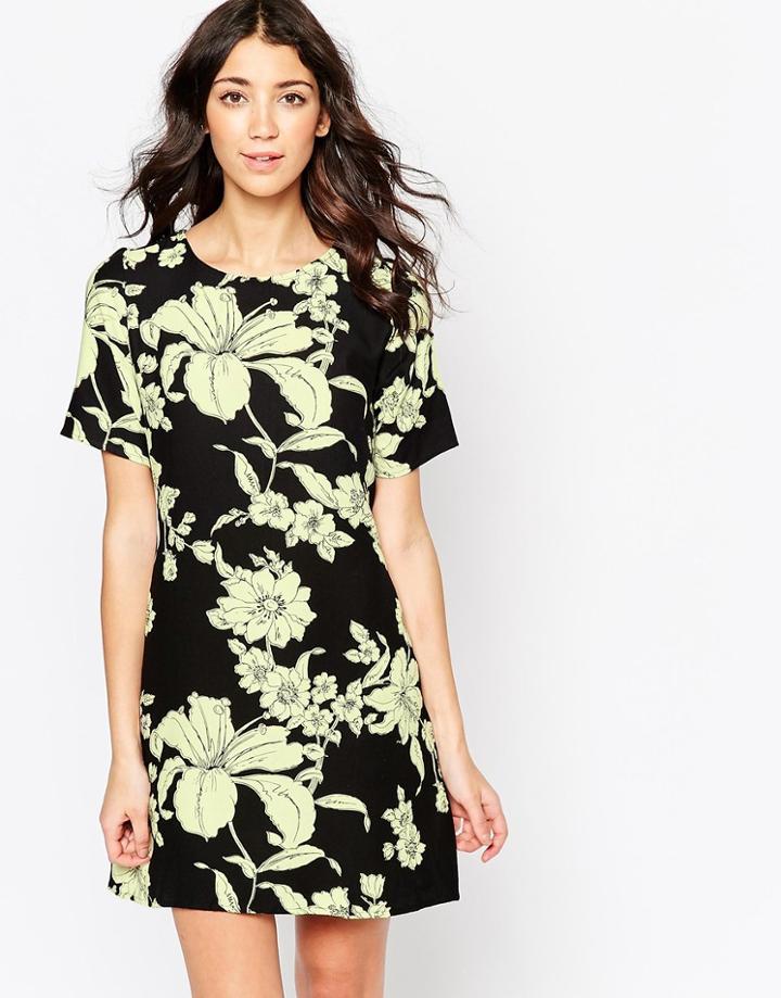 Motel Petal Dress In Paradise Print - Paradise Black