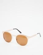 Asos Rounded Retro Sunglasses In Brushed Gold - Gold