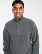 Topman Oversized Knitted Funnel Neck Sweater In Charcoal-green