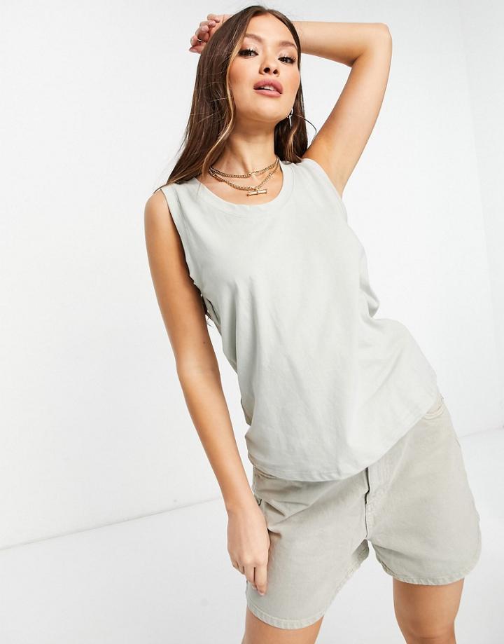 Mango Organic Cotton Tank Top In Sage Green