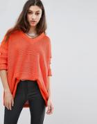Noisy May Relaxed Rib Knit Sweater - Orange