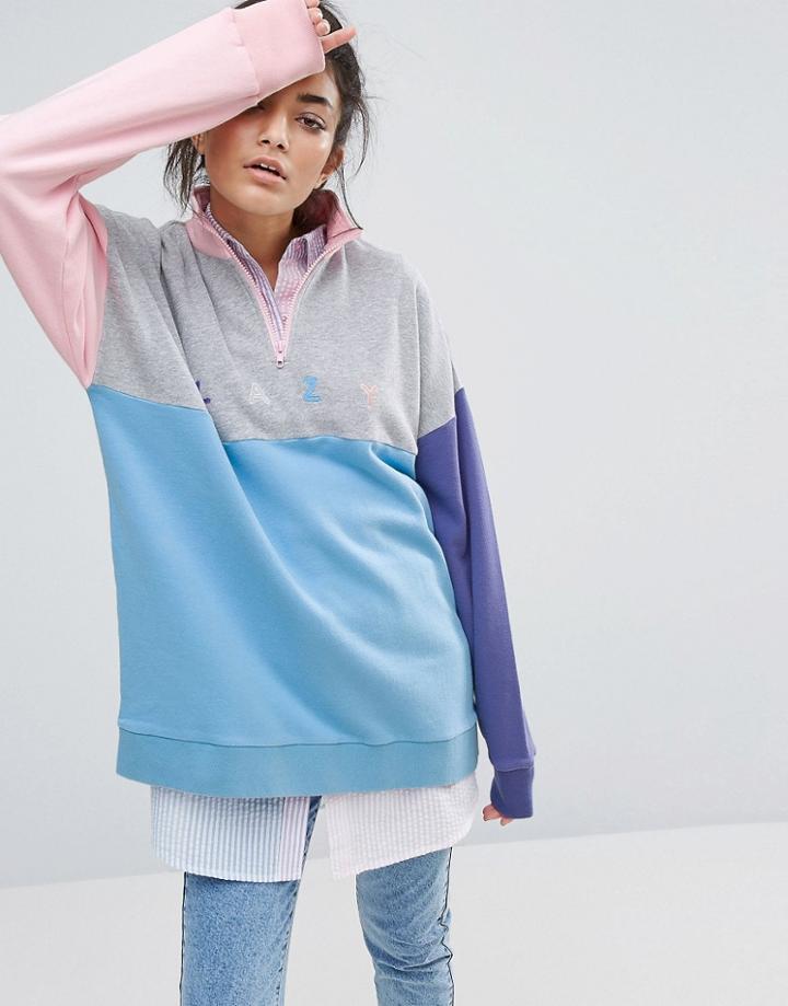 Lazy Oaf Panel Zip Sweatshirt - Multi