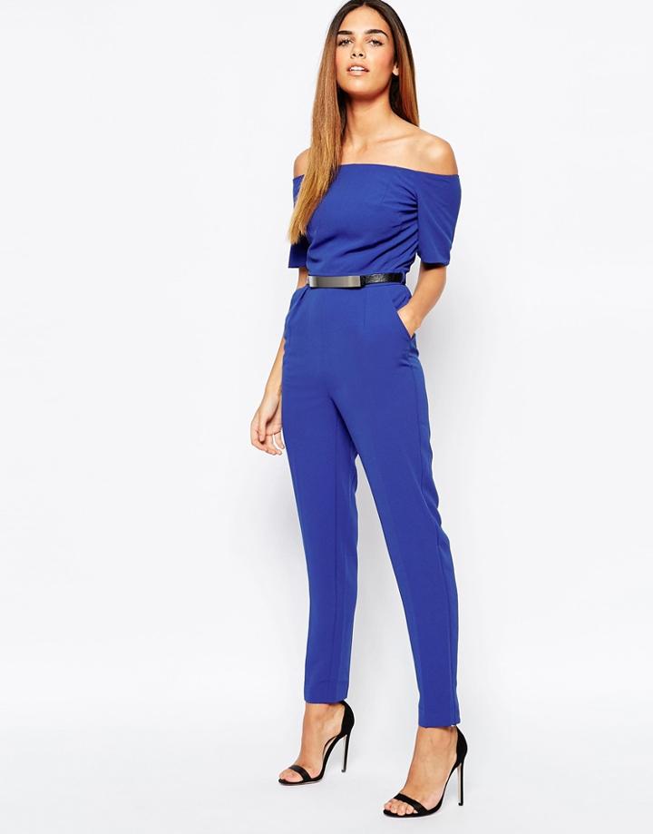 Warehouse Off The Shoulder Jumpsuit - Colbalt