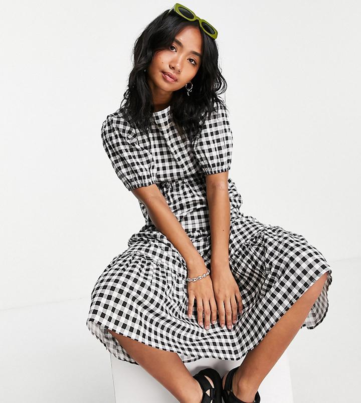 Violet Romance Petite Tiered Midi Dress With Open Back In Gingham-black