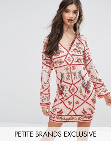 Frock And Frill Petite Premium Embellished Bird Shift Dress - Orange