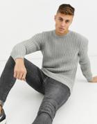 Asos Design Heavyweight Fisherman Rib Sweater In Gray