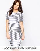 Asos Maternity Petite Nursing Double Layer Bodycon Dress In Stripe - Multi