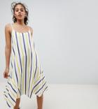 Asos Design Tall Stripe Swing Trapeze Midi Sundress With Lace Up Back - Multi