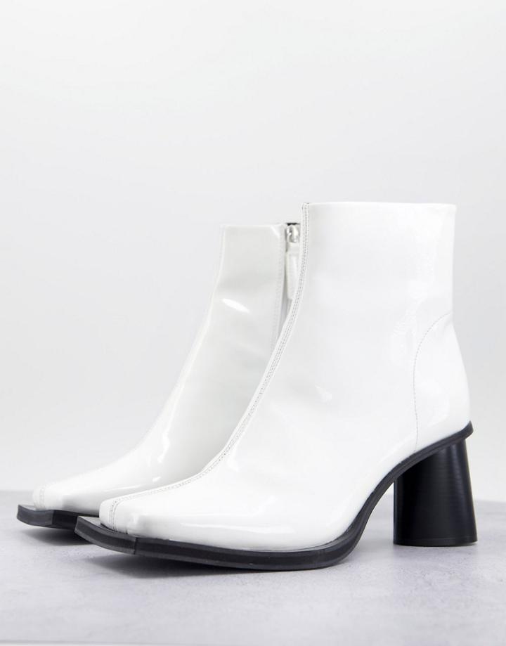 Asos Design Heeled Chelsea Boot In White Patent Faux Leather With Contrast Sole