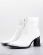 Asos Design Heeled Chelsea Boot In White Patent Faux Leather With Contrast Sole
