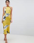 Asos Design Double Strap Cami Floral Midi Bodycon Pephem Dress - Multi