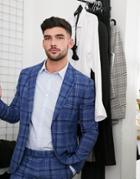 Topman Skinny Fit Checked Suit Jacket In Blue-blues