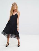 Vila Pleated Lace Cami Dress - Black