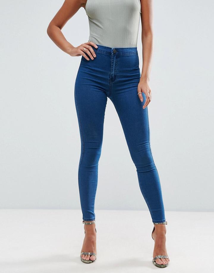 Asos Rivington High Waist Denim Jeggings In New Blair Dark Wash - Blue