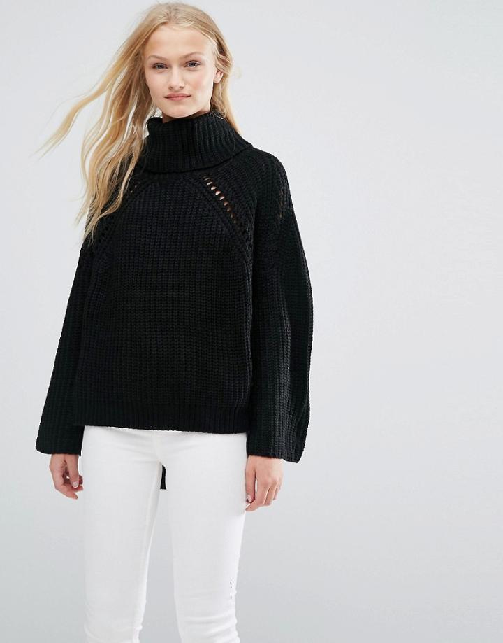 Qed London Chunky Knit High Neck Sweater - Black