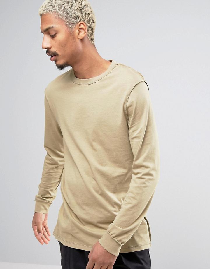 Asos Long Sleeve T-shirt With Reverse Seams - Gray