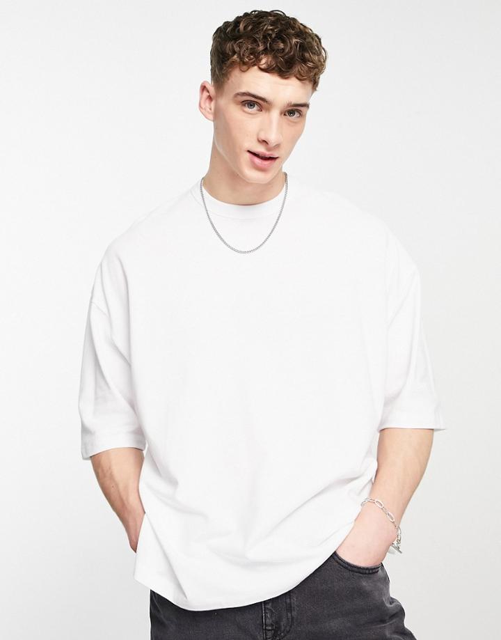 Asos Design Oversized Pique T-shirt With Side Splits In White