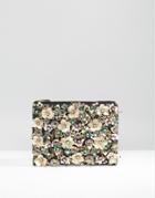 Asos Pretty Floral Embellished Zip Top Clutch Bag - Multi