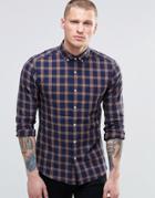 Asos Skinny Shirt With Grid Check In Navy With Long Sleeves - Camel