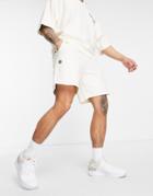 Asos Design Oversized Jersey Shorts In Beige With Wellness Embroidery - Part Of A Set-neutral
