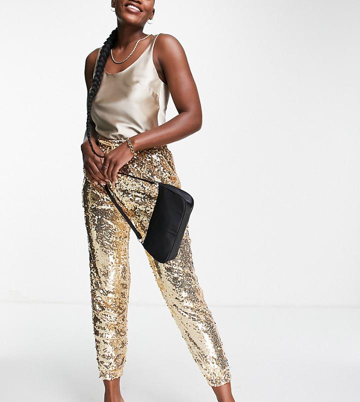 In The Style Exclusive Sequin Jogger In Light Gold