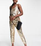 In The Style Exclusive Sequin Jogger In Light Gold