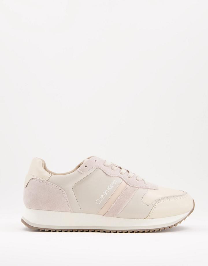 Calvin Klein Leather Sneakers In Stone-neutral
