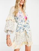 River Island Mixed Floral Beach Smock Mini Dress In White
